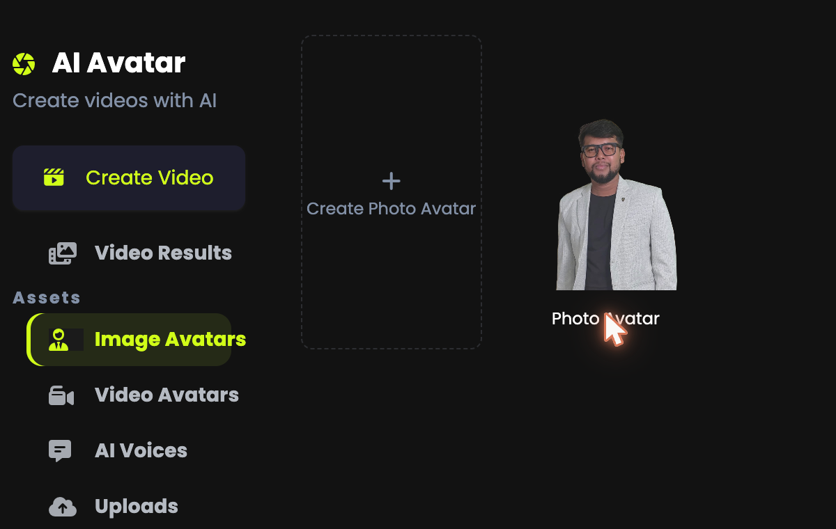 The Image Avatars page with Create Photo Avatar