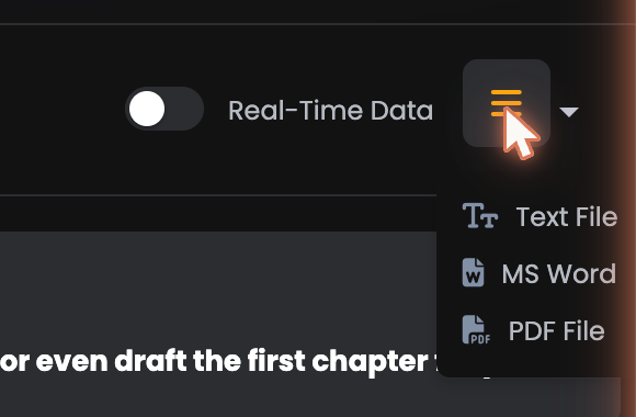 The export menu showing Text File, MS Word and PDF File