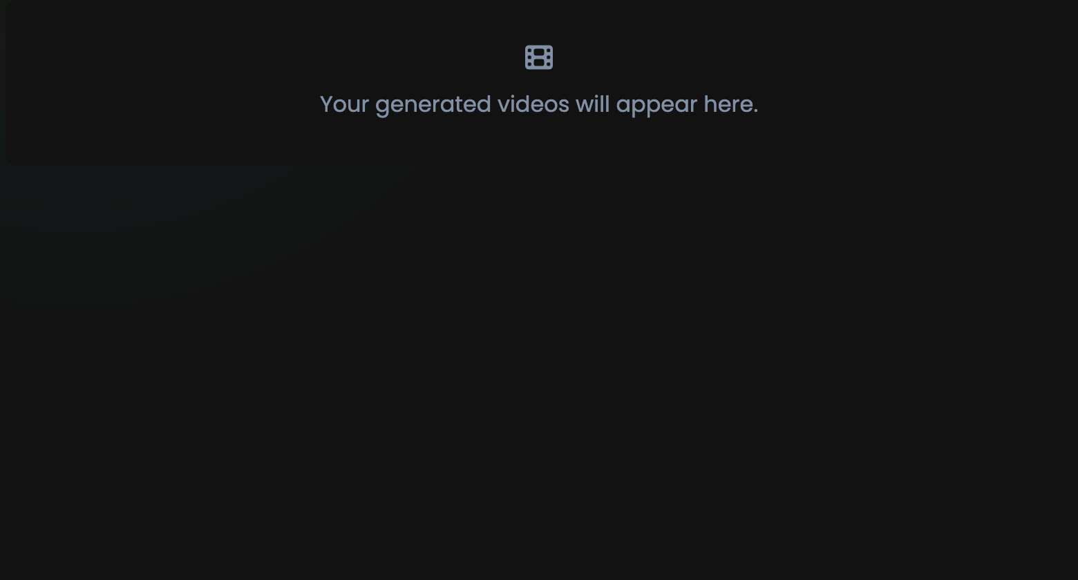 The results panel showing the empty state, where generated videos appear
