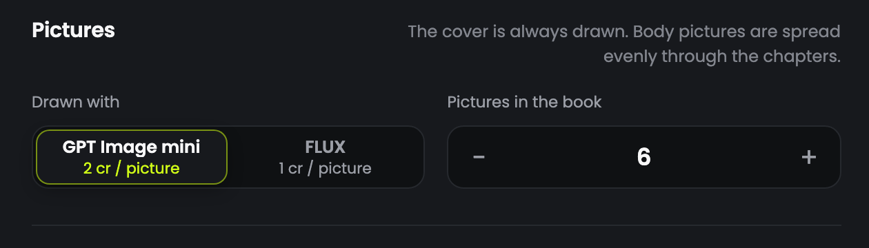 The illustration model selector showing GPT Image mini and FLUX