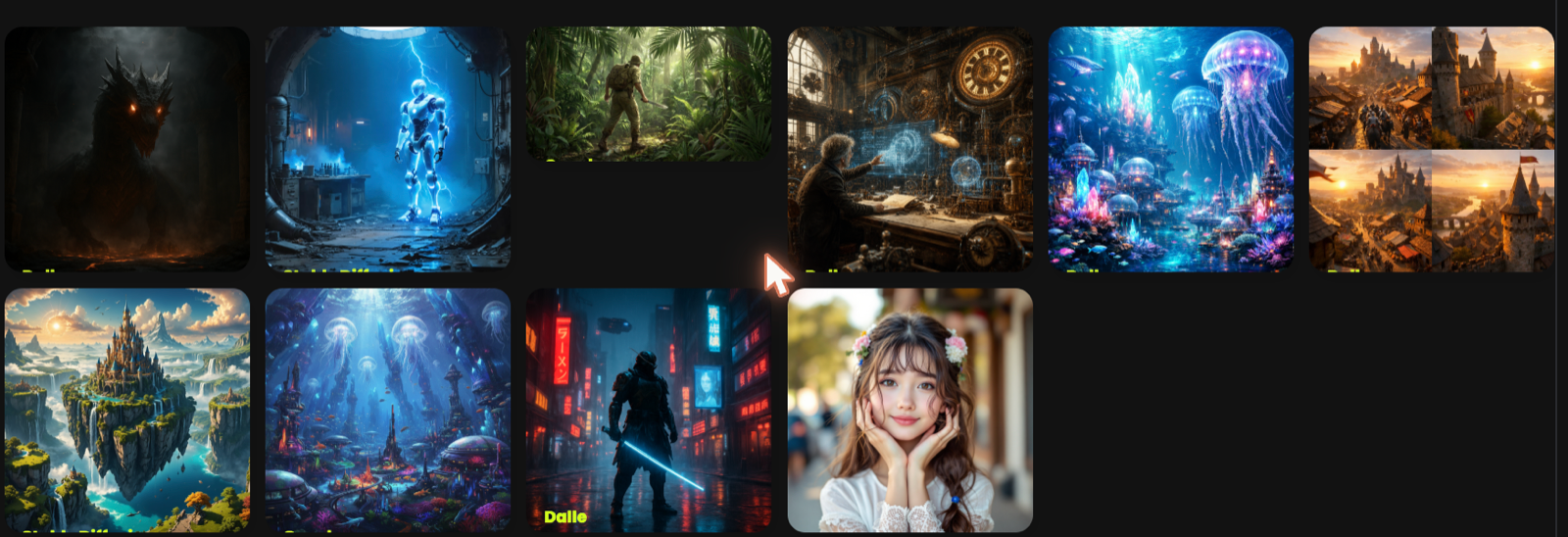 A grid of previously generated images