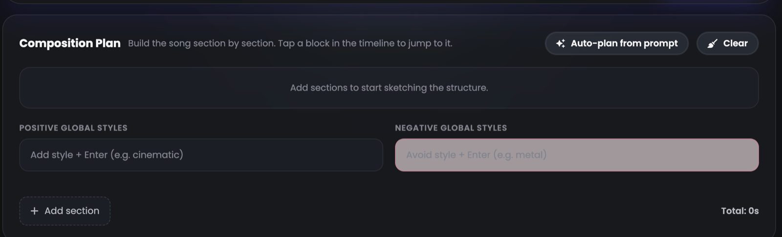 The Composition Plan panel with Auto-plan from prompt and global style fields