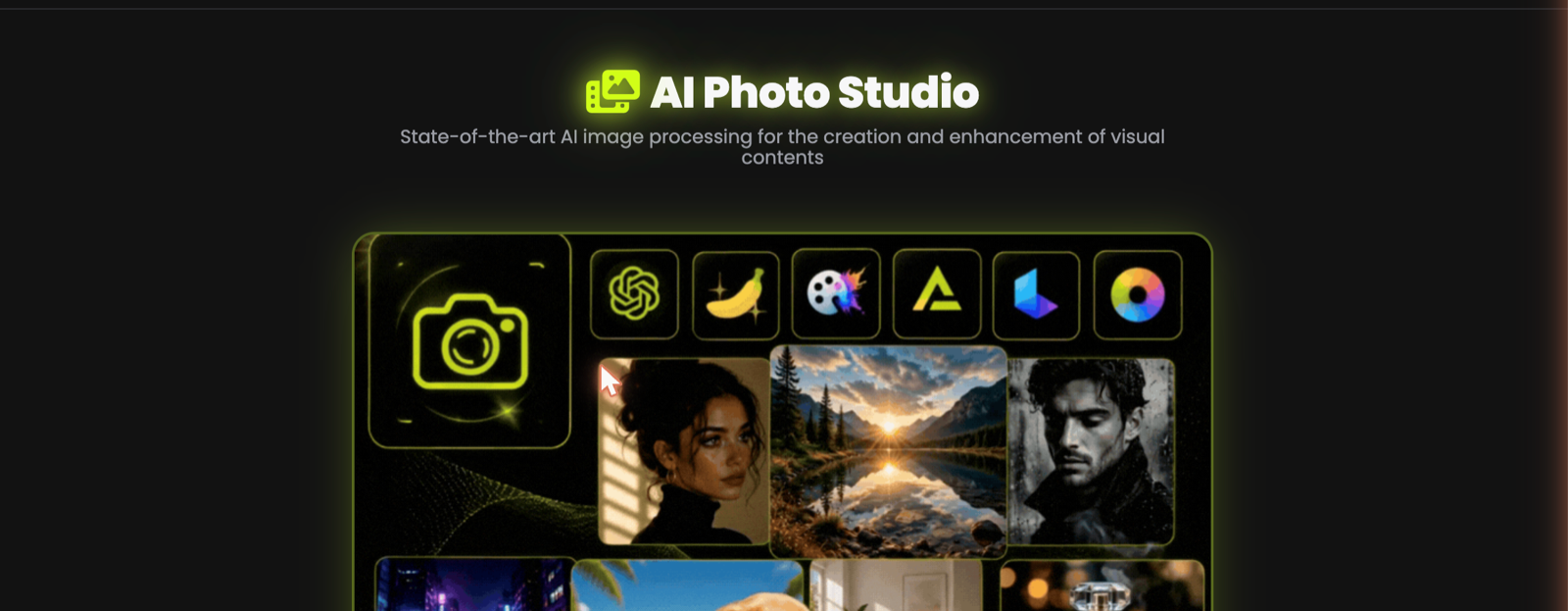 The AI Photo Studio landing screen