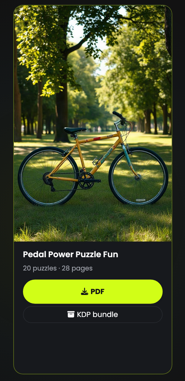 A finished puzzle book in Your books with PDF and KDP bundle buttons