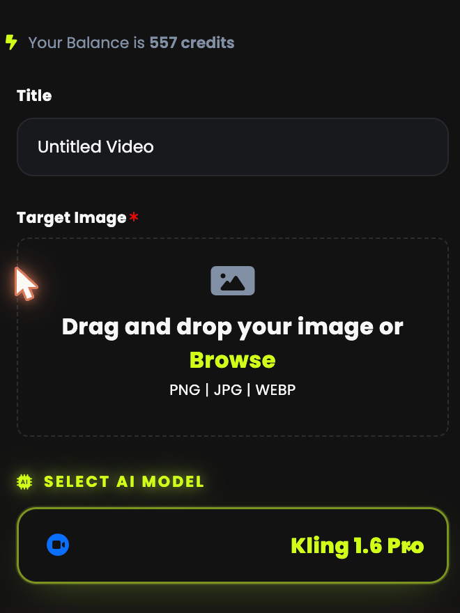 The Image to Video form with a required target image