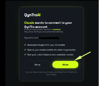 QynTro authorization screen with the Allow button highlighted